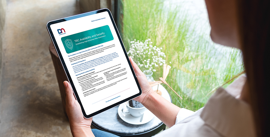 woman holding tablet displaying TCR Availability and Security Package Product Card