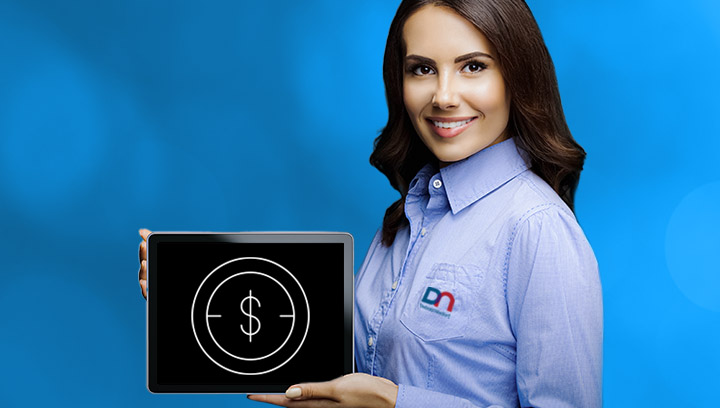 DN employee holding tablet displaying the Integrated Cash Icon